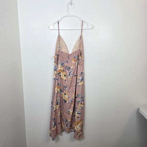 Storia Pink Yellow Floral Linen Blend Dainty Summer Girly Cute Midi Dress Size M - Picture 6 of 9